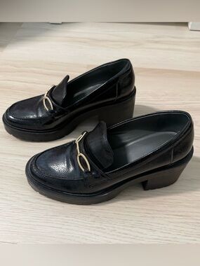 Black Patent Loafer with Gold Chain Accent - Women